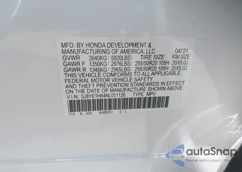 2022 Acura Mdx Advance Package z USA, uszkodzony, nr VIN 5J8YE1H84NL011126